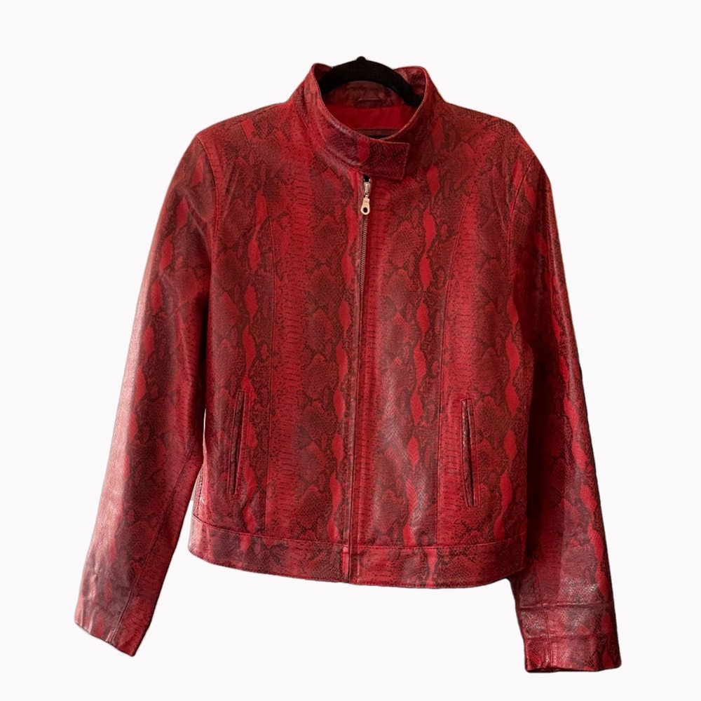 Vintage Red Snake Print Leather Jacket